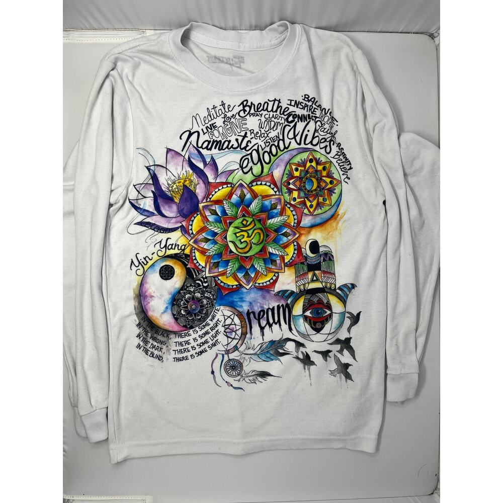 Electro Threads Long Sleeve Namaste Good Vibes Inspire Meditate Pre-Owned Womens